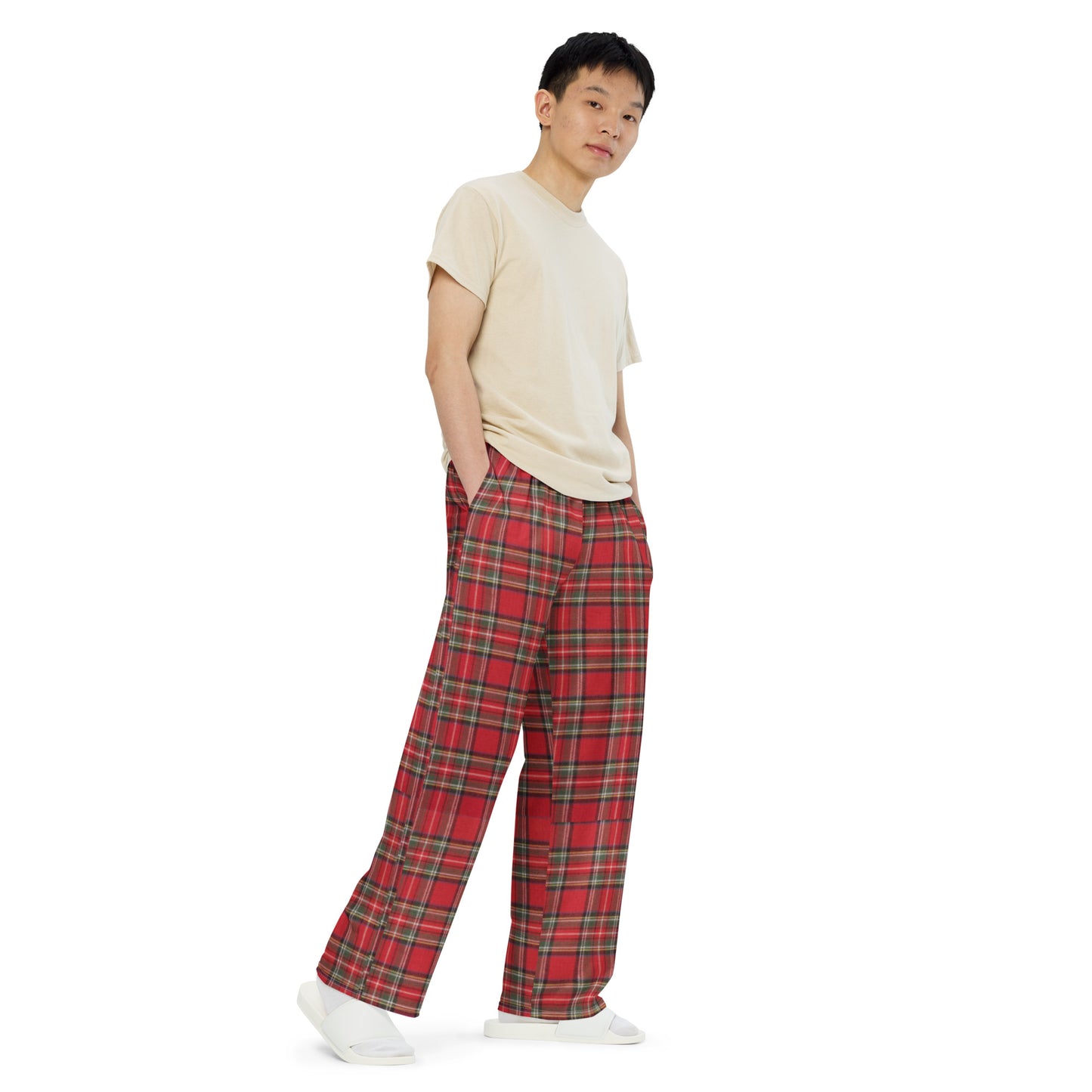 All Goody Red Plaid Unisex Wide-leg Pants